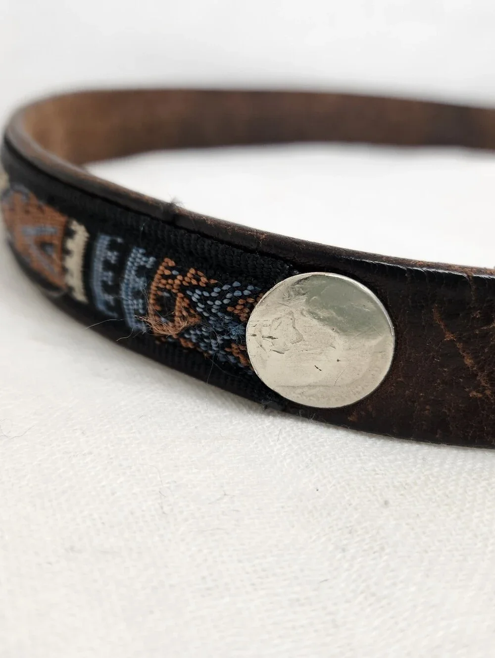 Vintage Bates Mens 38-40 Brown Leather Aztec Belt Bison Coin Concho Peruvian